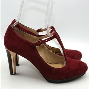 Antonio Melani Red Suede T-Strap High Heel Pumps